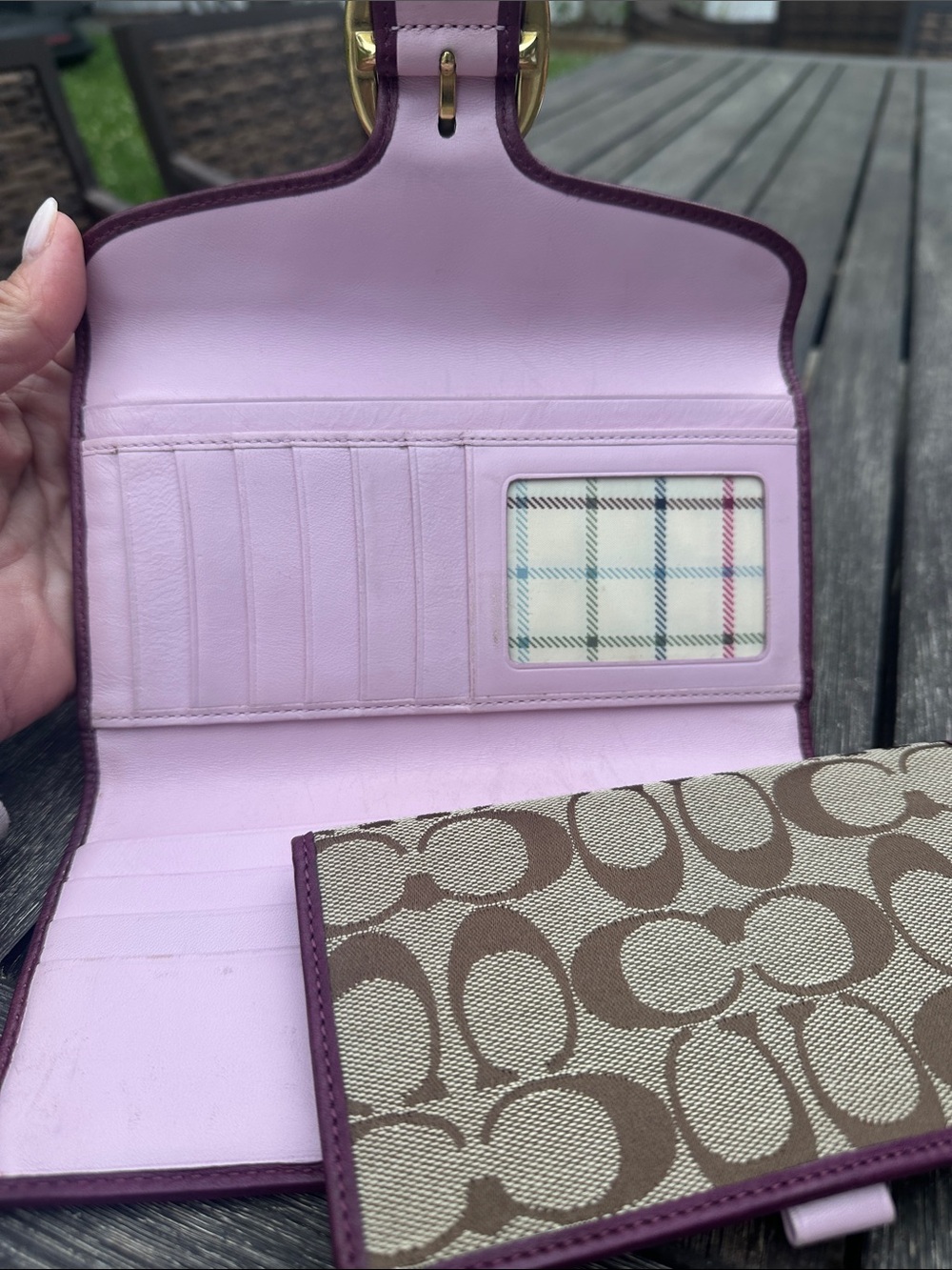 Coach Bleecker Tattersall Signature C Canvas Wallet and Checkbook 2fer!! - Picture 8 of 15